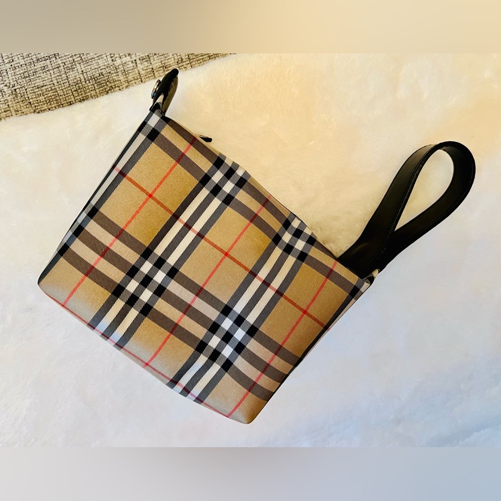 BURBERRY Nova Check Nylon and Leather Pouch Beige and Black - EUC - Picture 2 of 8